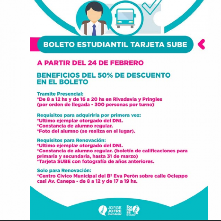 Desde el 24 de febrero, ya podés tramitar tu BOLETO ESTUDIANTIL | TARJETA SUBE