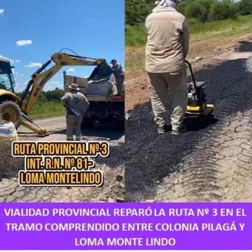 Vialidad Provincial repar&oacute; la Ruta Provincial 3 en el tramo comprendido entre Colonia Pilag&aacute; y Loma Monte Lindo