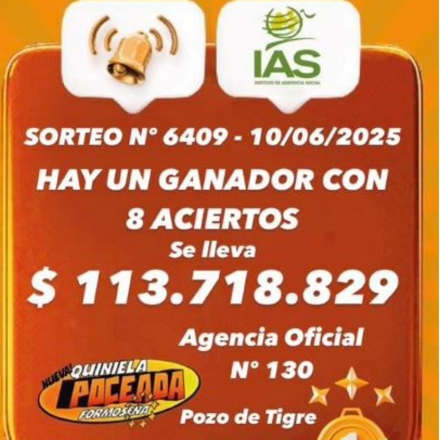 Un apostador ganó 113 millones de pesos en la Quiniela Poceada Formoseña