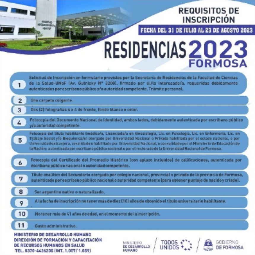 Convocatoria a inscripciones para las Residencias Médicas de Kinesiología y de Bioquímica 2023