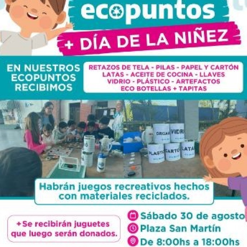 Este sábado habrá un Ecopunto especial en la Plaza San Martín por el Mes de las Infancias