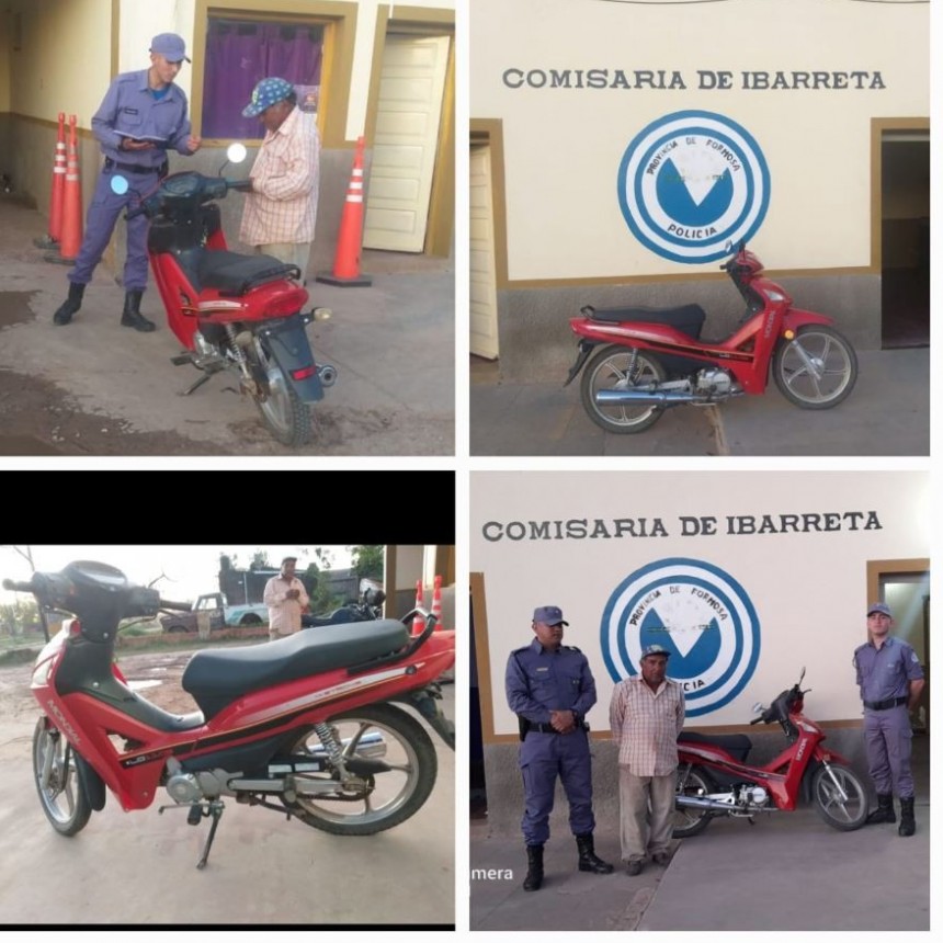 Ibarreta: Ante el r&aacute;pido accionar por parte de la autoridad preventora se logr&oacute; recuperar una moto robada