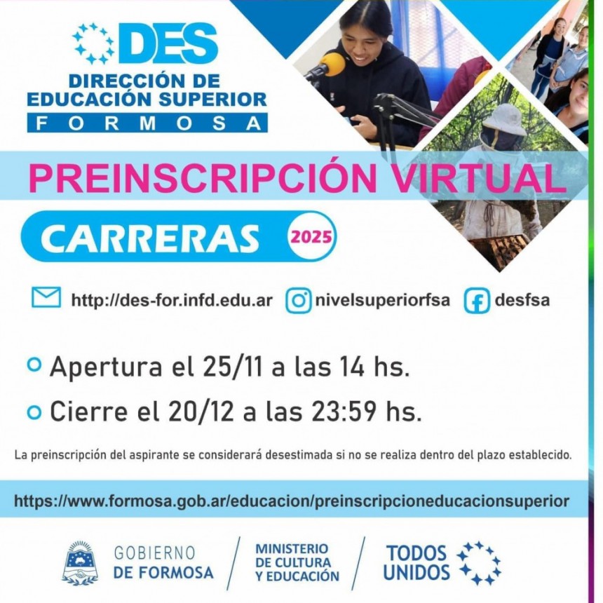 Comenzó la preinscripción para carreras del Nivel Superior para el año 2025