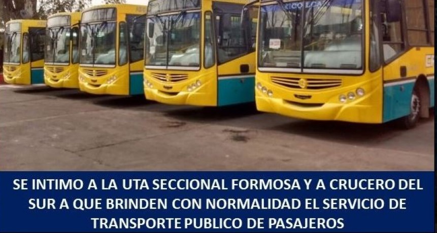 Intiman a la UTA Formosa y Crucero del Sur a brindar con normalidad el servicio de transporte público de pasajeros