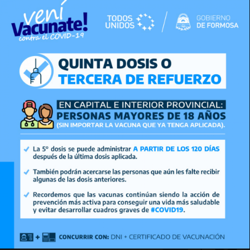 El Gobierno habilitó la quinta dosis para los mayores de 18 años en toda la provincia